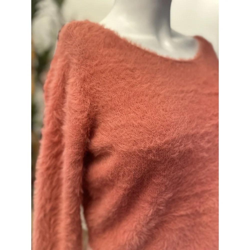 Anthropologie Pilcro Sweater Women XS/S/M Crop Faux Fur‎ Fuzzy Furry Soft Coral